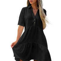 Été 2025 Classique Simple Style Loose Short Sleeve Dress Deep V Breathable Resort Dress Robe de soirée sexy pour femmes