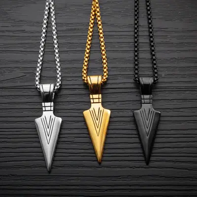 Hot Menjual Pria Punk Perhiasan Vintage Stainless Steel Panah Kalung Stainless Steel Arrowhead Ujung Tombak Liontin Kalung