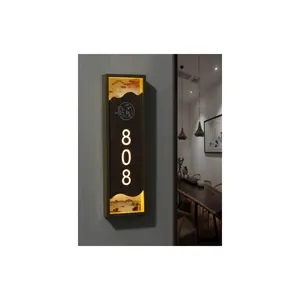 Placas de letreros de número de puerta de acrílico de madera Morden clásico de negocios con timbre para Hotel apartamento habitaciones de huéspedes