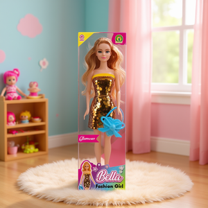 Poupée Bella Fashion Girl 32 cm en plastique, robe scintillante à paillettes, jouet pour enfants de 4 à 6 ans - Product Image 3