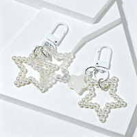 Porte-clés mignon fait main avec nœud papillon en perles, étoile à cinq branches et cœur, pour femme, pour clés de voiture, accessoires de sac à main