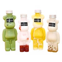 Bouteille en plastique PET de 250 ml, 300 ml, 350 ml, 400 ml, 500 ml avec bouchon à vis en aluminium, forme d'ours de dessin animé, pour thé au lait, jus, boissons