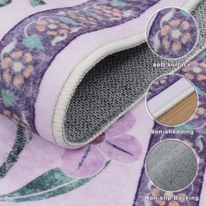New Arrival Purple 5x7 Ultra-Thin Floral Indoor <b>Rug</b> Machine Washable <b>Boho</b> Style Non-Slip Soft Throw for Bedroom - Product Image 2