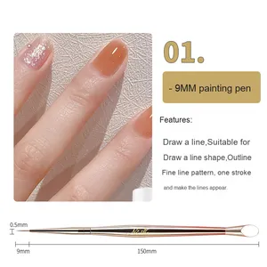 Pinceau de traçage pour nail art UV style japonais, poils en nylon plats, forme ovale, virole sertie, manche en plastique, stylo à ongles pour salon de manucure - Product Image 6