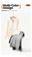 Automne/Hiver Fermeture éclair unie élégante 705 #   Sweat-shirt à capuche double couche en mélange de coton 400g, doublé en polaire, unisexe