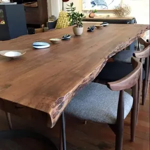 Popolare Tavolo da Pranzo Rustico Grande per 8 Persone con Piano in Legno Massello di Noce e Saman per Ristoranti, Costruzione in Legno Solido - Product Image 4