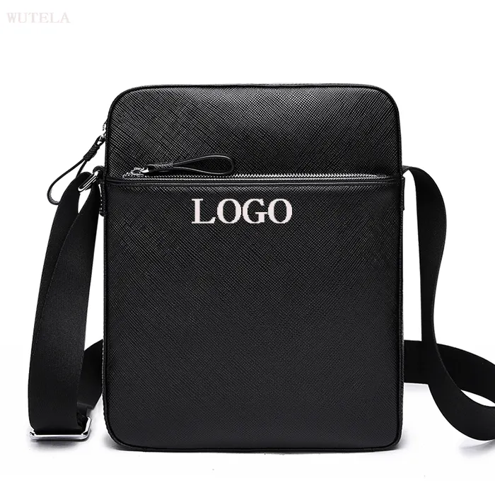 Custom Design High Quality Black Genuine Leather Men Crossbody Bag Vegan Messenger Bag By China Supplier