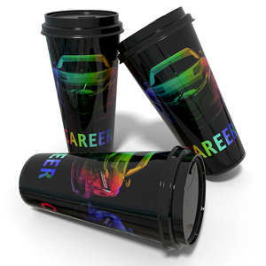 Taza de plástico PP duro IML biodegradable impresa personalizada con tapa de 90mm de diámetro de doble pared-para café frío o bebida de jugo caliente - Product Image 6