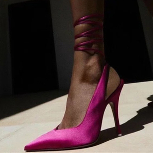 Sandalias de Tacón de Aguja con Tiras Cruzadas y Punta Cubierta de Seda para Mujer, Zapatos Gladiador Cómodos - Product Image 3