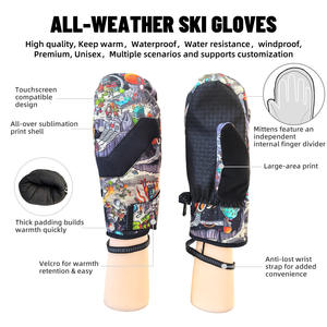 Gant de ski imperméable et coupe-vent à imprimé graffiti, avec doigts séparés, paume antidérapante, isolé thermiquement, sangle de poignet réglable, pour l'hiver - Product Image 2