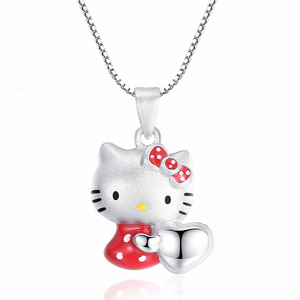 Collar con Colgante de Plata de Ley 925 con Esmalte Rojo en 3D de Hello Kitty Queen para Niñas - Product Image 1