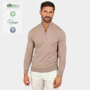 Cardigan da <span class=keywords><strong>Uomo</strong></span> in 100% <span class=keywords><strong>Lana</strong></span> Merino con Mezza Cerniera e Maniche Lunghe, Design Personalizzato all'Ingrosso - Product Image 1