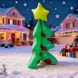 Árbol de Navidad inflable de PVC de 65 cm, verde con puntos rojos y estrella en la parte superior, para decoración navideña en interiores y exteriores. - Product Image 4