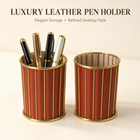 Porte-stylo en cuir PU fait main avec logo personnalisé, métal doré, organisateur de bureau multifonctionnel pour fournitures de bureau, pinceaux de maquillage