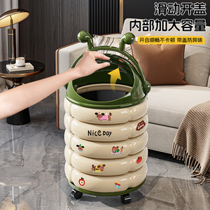 Caterpillar Trash Can With Handle <b>Sliding</b> Lid Double Bin <b>Large</b> Capacity For Bedroom Indoor Use - Product Image 3