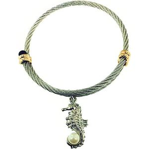 Brazalete Ajustable de Alambre para Mujer, Dos Tonos, Chapado en Rodio, Latón, con Dijes Modernos - Product Image 1