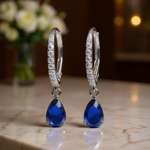 Orecchini Pendenti E1802 con Gemma Verde, Argento 925, Montatura a Griffe, Forma a Goccia, Stile Classico, per Uso Quotidiano Femminile - Product Image 2