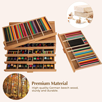 Boîte de rangement pour fournitures d'artiste en bois à 6 tiroirs améliorée avec séparateurs amovibles, organisateur portable en bois de hêtre de qualité supérieure
