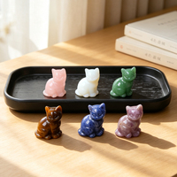Vente en gros de sculptures d'animaux en cristal naturel multicolores de 1,5 pouce, mignonnes petites sculptures de chat pour cadeau