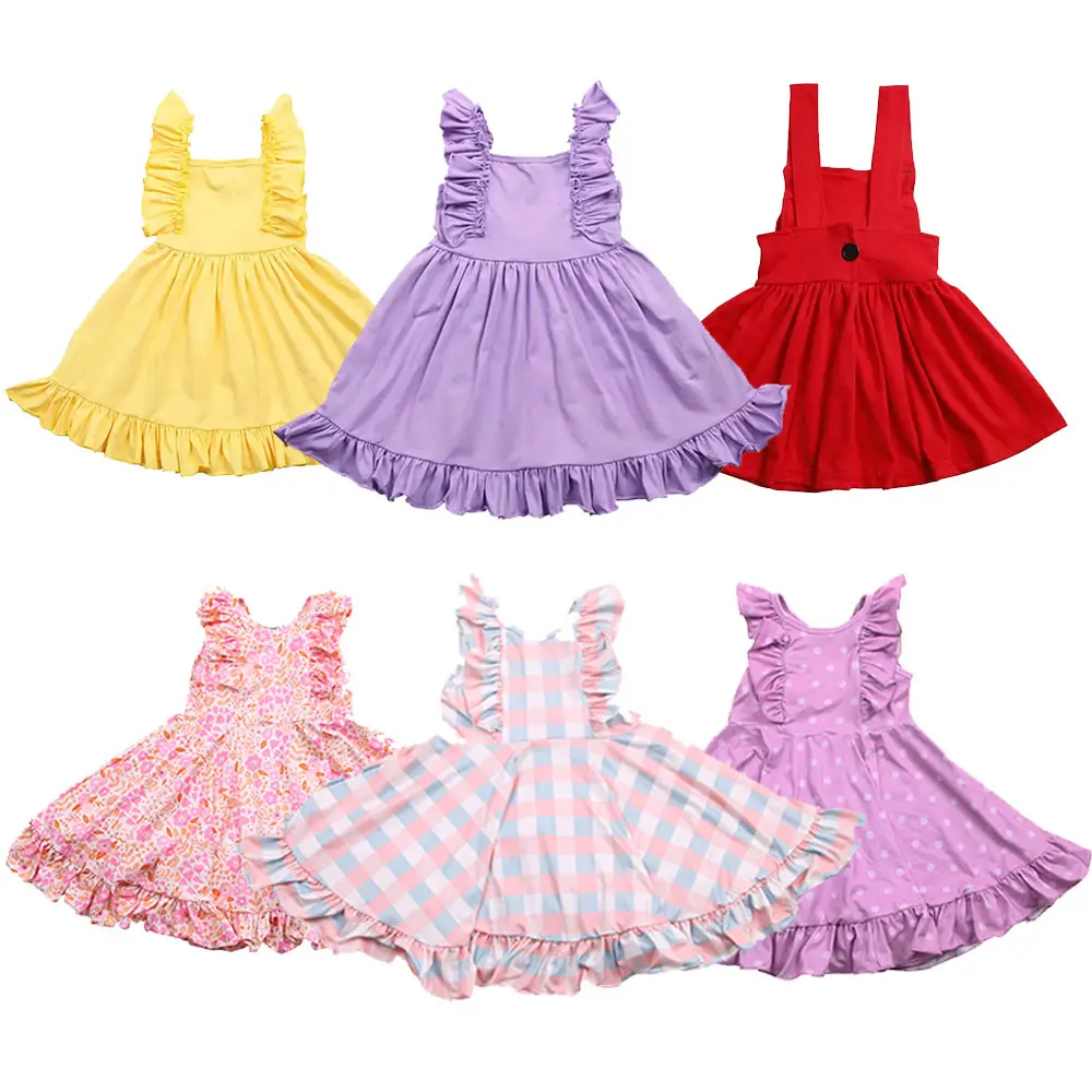 2023 Atacado Kids Summer Clothing Girls 'Dresses Cor Sólida Branco Baby Cotton Baby Party Dresses Girl Sweet Dresses