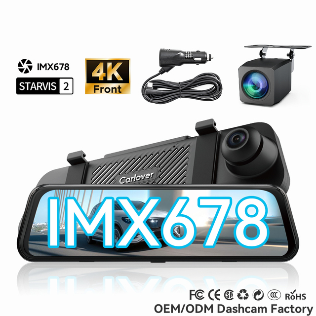 Carlover AI Dashcam 4K IMX678 STARVIS 2 Dual Camera IPS 5G WiFi GPS WDR Rear View Mirror with Camera Video Recorder