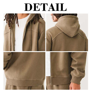 ชุดเซ็ตฮู้ดดี้ซิปหน้าปักโลโก้ตามสั่งขายส่ง KIingSen เสื้อผ้าสตรีทแวร์ระบายอากาศสำหรับผู้ชาย กางเกงคาร์โก้ผ้าฟลีซหนา 480 กรัม สำหรับฤดูหนาว - Product Image 5