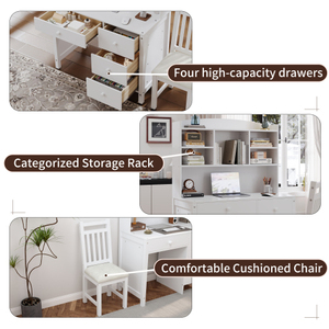 Escritorio Ejecutivo Moderno para el Hogar, Conjunto de Silla Tapizada, Estantería, Escritorio para Computadora con Cuatro Cajones, Estante de Almacenamiento, Silla Ideal para Oficina - Product Image 5