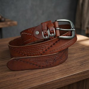 Ceintures en cuir vintage BS INTERNATIONAL NA300, artisanat, boucle en acier carrée, imperméables, durables, écologiques, robustes, pour hommes - Product Image 1