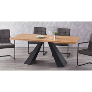 Natural finish modern industrial solid wood dining table with organic tree edge and metal base