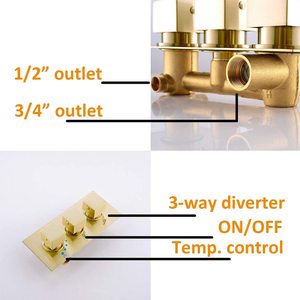 3-Way <strong>Shower</strong> Diverter <strong>Valve</strong> and Trim Kit Thermostatic Brass <strong>Shower</strong> <strong>Mixing</strong> <strong>Valve</strong> 3 Square Knobs <strong>Shower</strong> System <strong>Replacement</strong> - Product Image 3