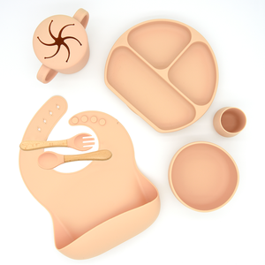 <span class=keywords><strong>Kit</strong></span> de Repas pour Bébé en Silicone : Assiette à Ventouse, Bol, Bavoir, Tasse d'Apprentissage, Couverts d'Entraînement pour le Sevrage, Vaisselle pour Bambins - Product Image 1