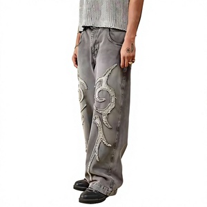 Jeans de hombre vintage de corte holgado y acampanado, lavados, de cintura alta, ligeros, de mezclilla, estilo urbano, hip hop, OEM - Product Image 3