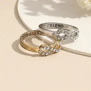 Sindlan Ring persahabatan sahabat sejati, cincin persahabatan, Set 2 buah, cincin emas dan perak bermotif sahabat