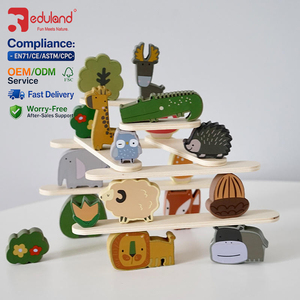 Jouet d'équilibre Montessori EDULAND OEM ODM, blocs éducatifs en bois, animaux de la forêt, dessin animé, jouet d'apprentissage précoce pour enfants, empilage et construction - Product Image 4