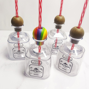 Tái Sử Dụng Cup Tequila Chai Với Nút Chai Bằng Gỗ Cấp Thực Phẩm Nhựa Mini Agave Rượu Vang Cup Đặt Có Thể Tháo Rời Uống Cup Tàu 375Ml - Product Image 1