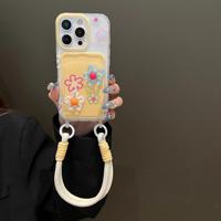 Coque de téléphone portable antichoc avec motif floral 3D coloré et porte-cartes, compatible iPhone 16 15 17 18 Pro Max