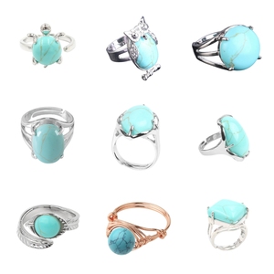 Nieuwe Ontwerpen Speciale Vinger Sieraden Grote Natuurlijke Syn.Turquoise Blauwe Edelsteen Stenen Ringen Voor Vrouwen - Product Image 5