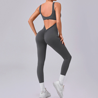 Combinaison de yoga et de sport moulante sans dos à taille en V pour le running en extérieur et le fitness