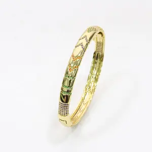 New Fashion Colorful CZ Micro Pave Thin Bangle Filigree Style Open Cuff Bracelet For DIY Jewelry