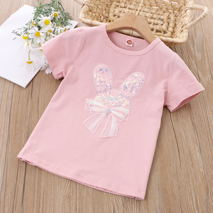 2022 estate nuova maglietta con collo a mezza manica per bambina con paillettes a maniche corte con stampa di <span class=keywords><strong>t</strong></span>-<span class=keywords><strong>Shirt</strong></span> - Product Image 5