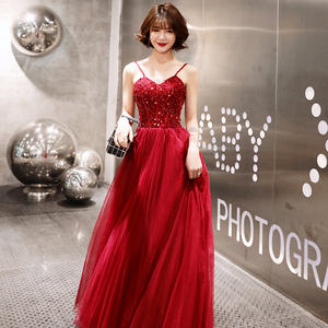 A-line Evening <strong>Dresses</strong> 2020 Spaghetti <strong>Wine</strong> Tulle Beading Vestido De Noiva Crystal Long <strong>Bridesmaid</strong> Formal <strong>Dress</strong> - Product Image 4