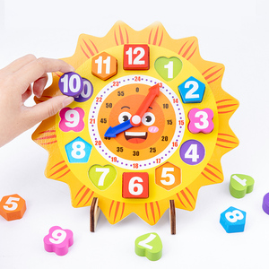 Mejor venta de edad preescolar niño cognitivo forma juguetes geométrico de madera reloj digital de madera de alta calidad reloj - Product Image 5
