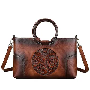 Bolso de cuero PU con flores en relieve de lujo personalizado 2024 para mujer, bolso Vintage para mujer