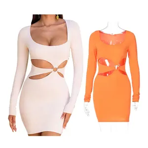 Instock Sexy Club Party Min Bodycon 2022 Hollow Out Long Sleeve Women Dress