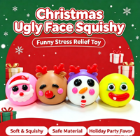 Jouet Squishy en TPR de 10 cm, créatif, coloré, motif visage de Noël moche, rempli de farine, anti-stress, jouet sensoriel, cadeau de fête de Noël