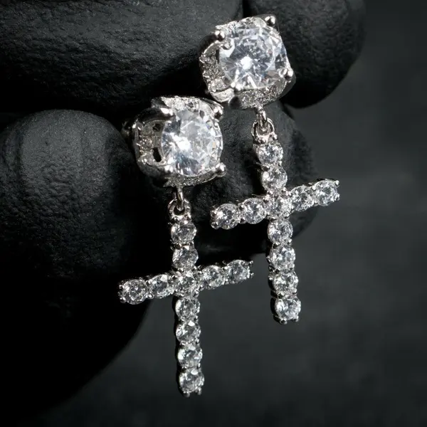 Fancy Jwellry/Jewelry AU750 585 Solid 14k/18k Gold Moissanite Iced Round Stud Cross Dangle Drop Hoop Earrings For Men
