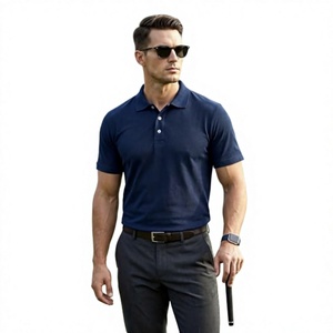 Men's Navy <b>Blue</b> Short Sleeve <b>Polo</b> <b>Shirt</b> Regular Fit Solid Color Cotton Pique Smart Casual Breathable Knitted Design - Product Image 1