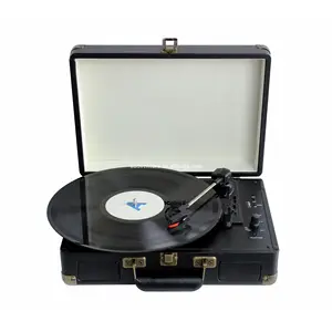 De gros platines portable-Vinylique professionnel semi-automatique de couleur noire, lecteur d'enregistrement à distance de 3 vitesses, valise Portable