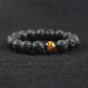 Bracelets perlés en <span class=keywords><strong>pierre</strong></span> volcanique <span class=keywords><strong>de</strong></span> <span class=keywords><strong>lave</strong></span> noire et en œil <span class=keywords><strong>de</strong></span> tigre naturel <span class=keywords><strong>de</strong></span> 12 mm pour hommes - Product Image 2