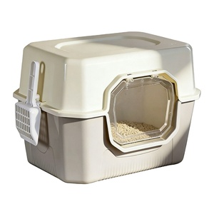 Bac à litière semi-fermé en PP pour chat <span class=keywords><strong>adulte</strong></span> avec porte frontale, rebord de 35,5 cm de hauteur, anti-sable et anti-éclaboussures, avec pelle incluse - Product Image 1